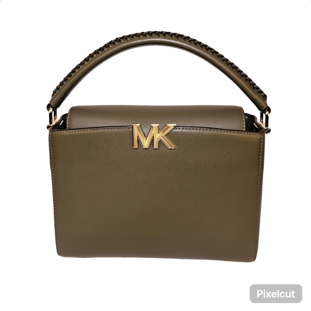 Michael Kors medium Karlie crossbody satchel olive leather gold hardware bag
